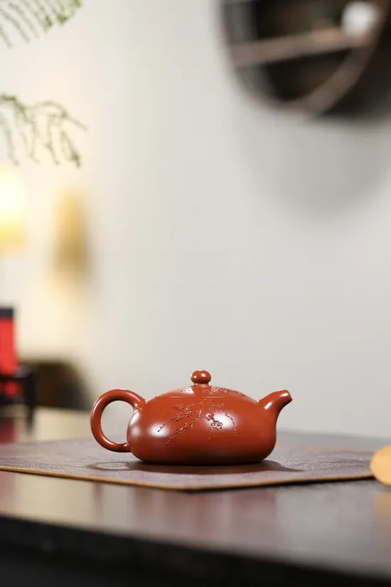 紫砂壺 堆繪半月 300cc 原礦大紅袍 袁連雲工藝美術師 1