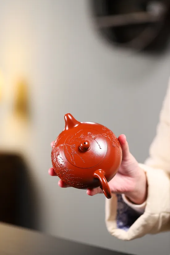 紫砂壺 堆繪半月 300cc 原礦大紅袍 袁連雲工藝美術師 2