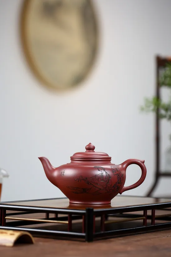 紫砂壺收藏重器笑櫻原礦龍血砂450cc蔣建軍手工茶具 2