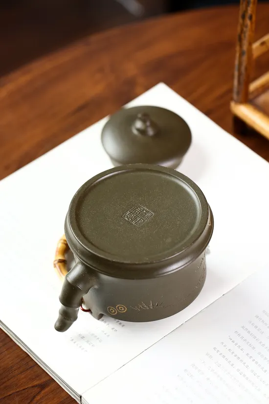 紫砂壺竹韻悠悠老綠泥工藝師楊軍保製 1