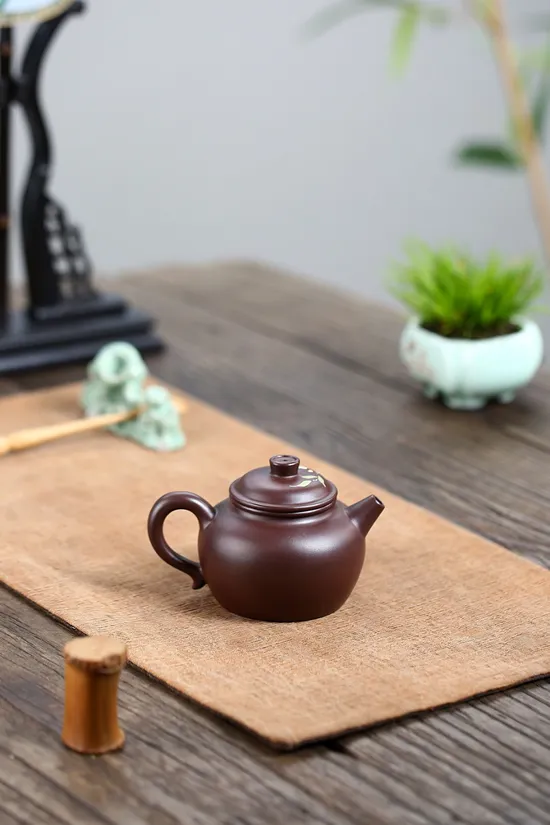 紫砂壺圈鈕工藝美術師鮑玉華原礦老紫泥180cc 1