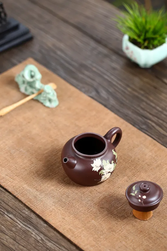 紫砂壺圈鈕工藝美術師鮑玉華原礦老紫泥180cc 2