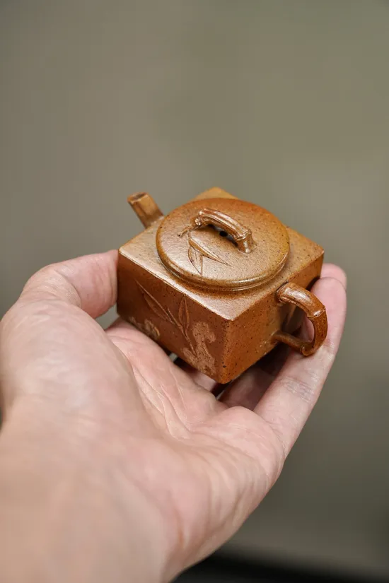 紫砂壺四方文竹段泥柴燒60cc網孔 1