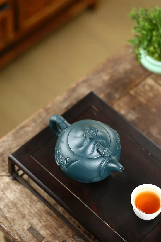紫砂壺魚化龍高工佳作原礦墨綠泥320cc 1