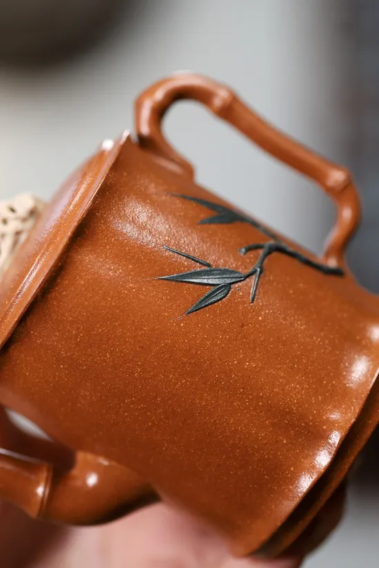 紫砂壺 太湖石竹段 優質黃降坡泥 手工製造 2