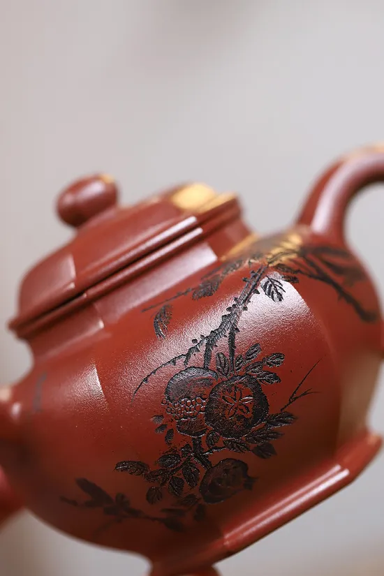 紫砂壺六方掇只高工佳作原礦龍血砂270cc 2