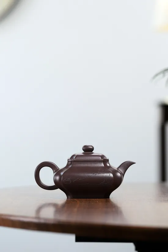 純手工紫砂壺四方抽角虛扁 溫潤典雅 工藝精湛 2
