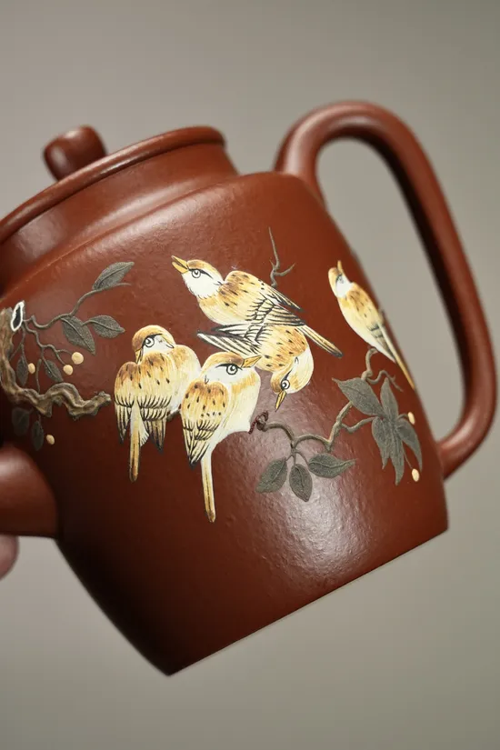 高執朱泥紫砂壺手製精工泥繪裝飾 1