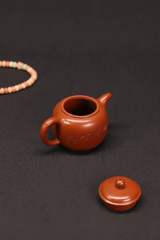 紫砂壺精工刻繪原礦朱泥200cc匏尊 1