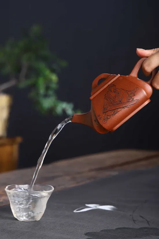 紫砂壺雙工合作四方抽角石瓢玫瑰泥料250cc 1