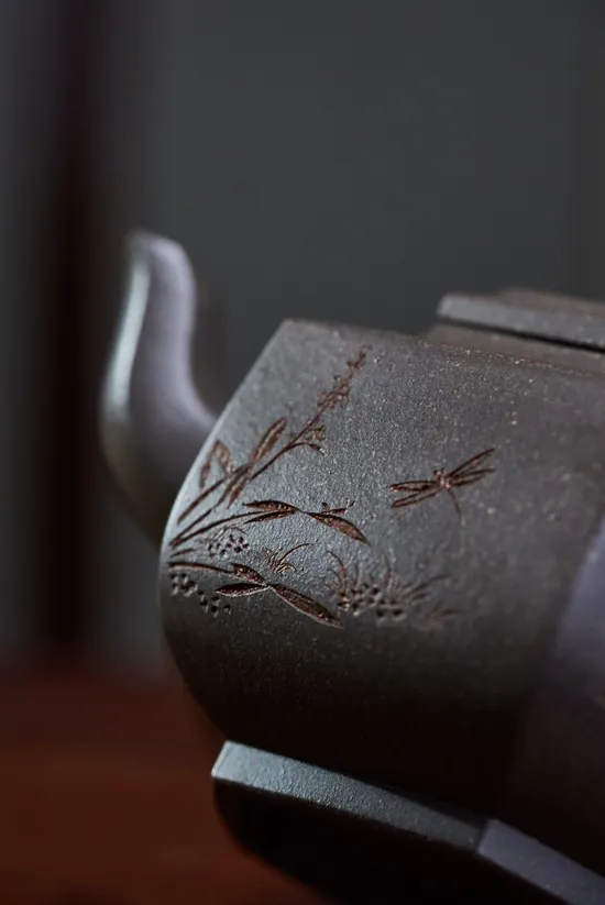 紫砂壺手工製作青灰泥六方雪華270cc 1