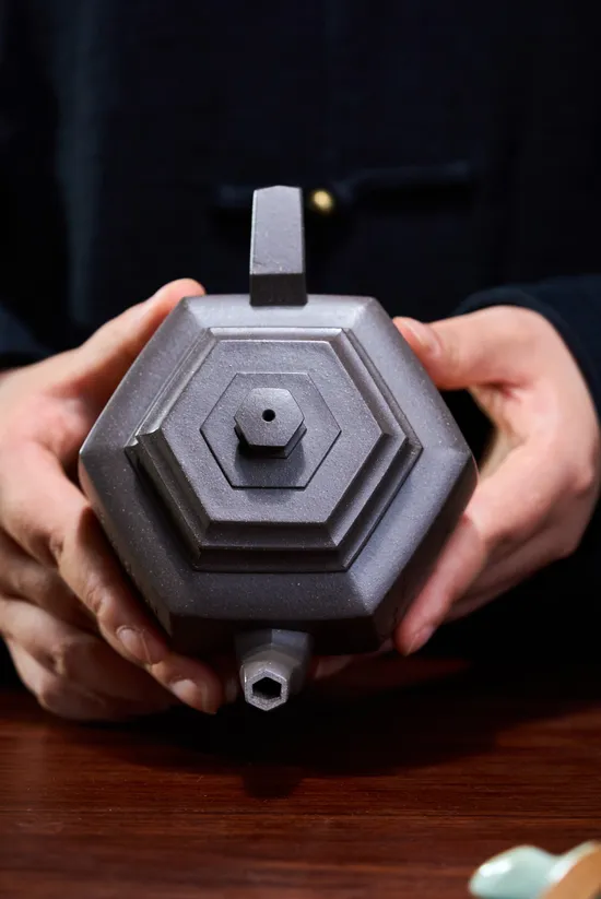 紫砂壺手工製作青灰泥六方雪華270cc 2