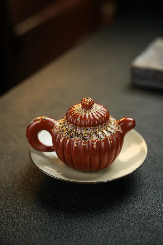 朱錦玉珠金銀琺琅230cc紫砂壺 1