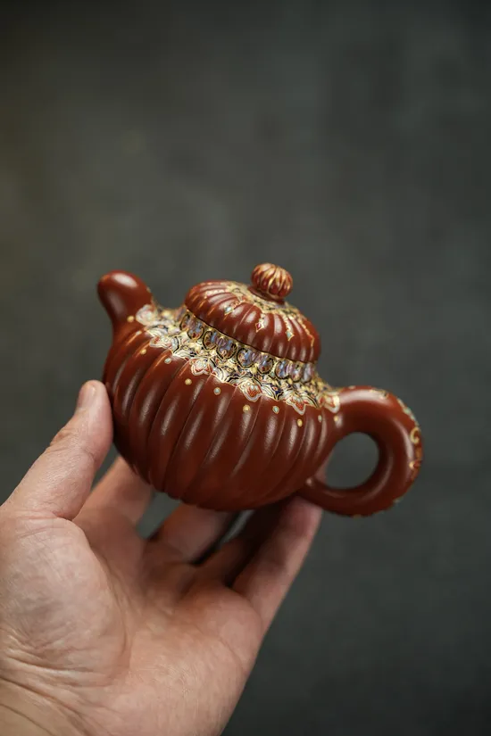 朱錦玉珠金銀琺琅230cc紫砂壺 2