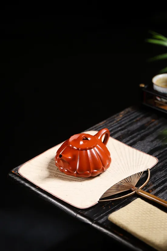 國工楊軍保菱花石瓢紫砂壺原礦朱泥高檔茶具 1