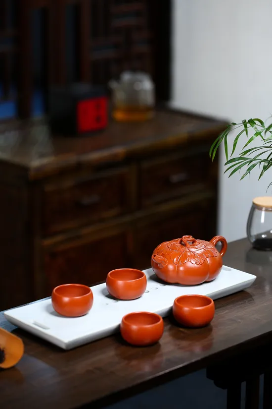 國工精品南瓜套組紫砂壺 260cc 大紅袍手工製作 2