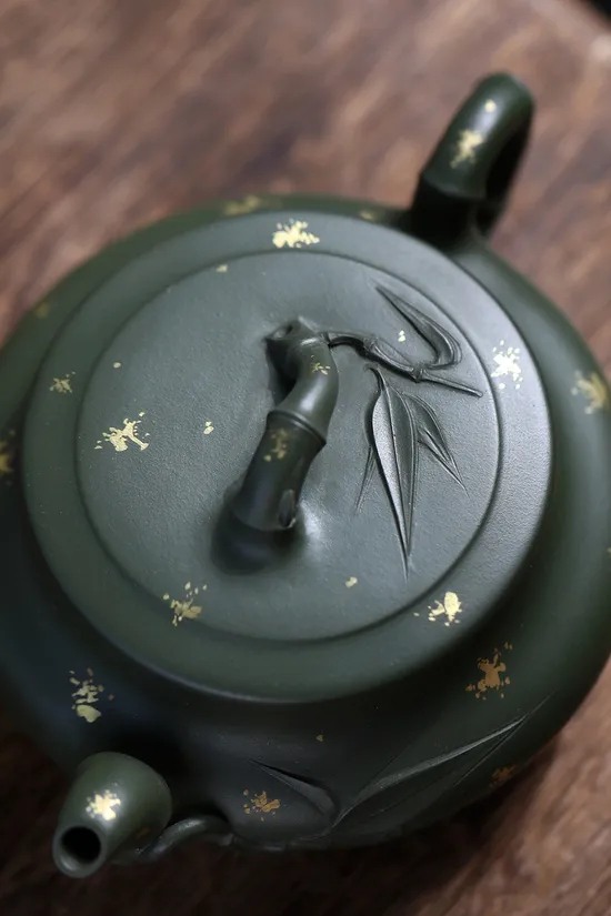 紫砂壺扁竹 蔣亞平高工佳作 原礦綠泥手工製作 1