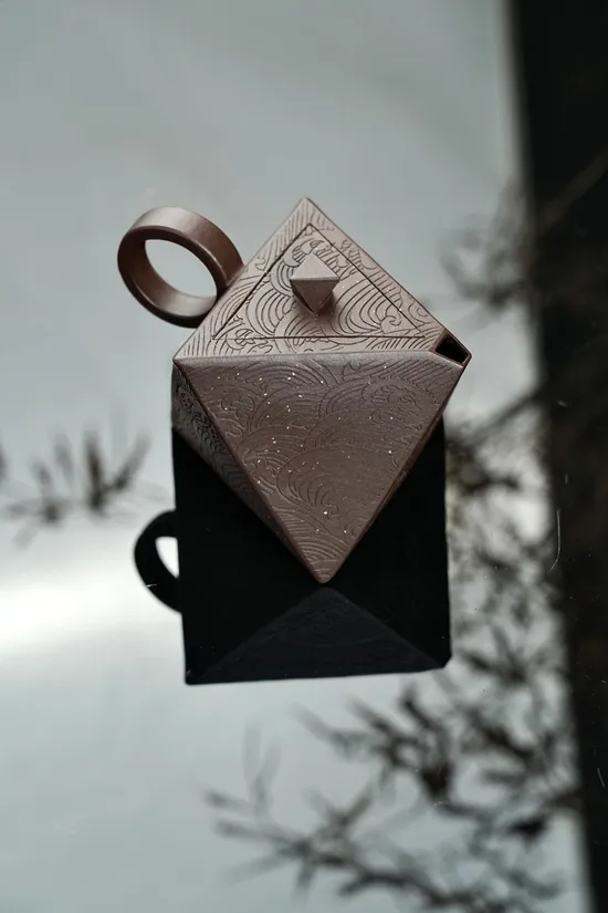 全手工紫砂壺幾何體把玩器 原礦老紫泥200cc獨孔 2