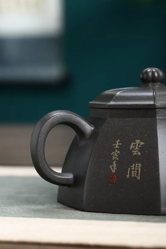 紫砂壺高工佳作八方魚罩原礦老天青手工製作 2