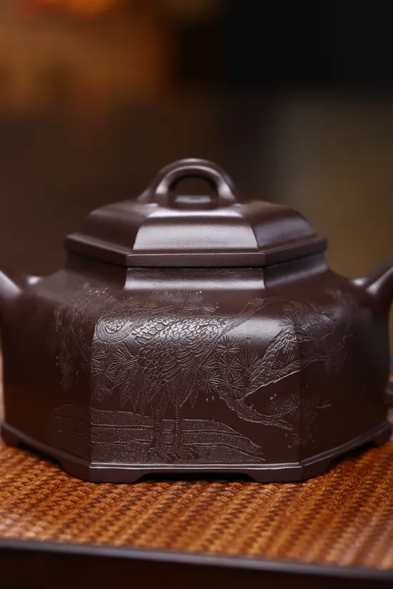 六方坦然紫砂壺 紫泥老料手工製作 2