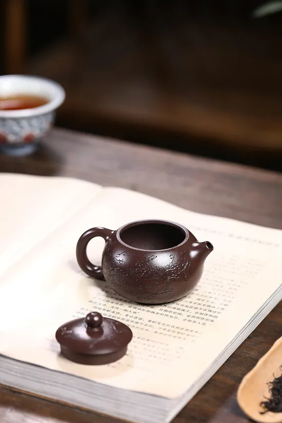 紫砂壺西施款鮑玉華李瑋雕刻原礦深井老紫泥 1