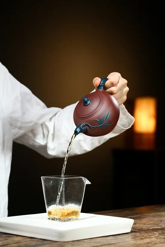 國工新品竹節宮燈紫砂壺原礦紫泥360cc 1