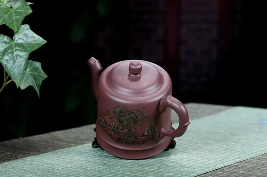 紫砂壺玉柱00cc原礦底槽清彩刻李峰國家助理工藝師 2