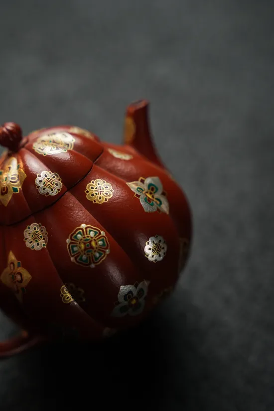 懷香銀金琺琅130cc紫砂壺 精品朱泥把玩筋紋器 1