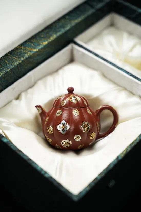 懷香銀金琺琅130cc紫砂壺 精品朱泥把玩筋紋器 2