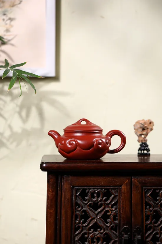 仿古如意玫瑰紫砂壺｜優質大紅袍朱泥50cc 2