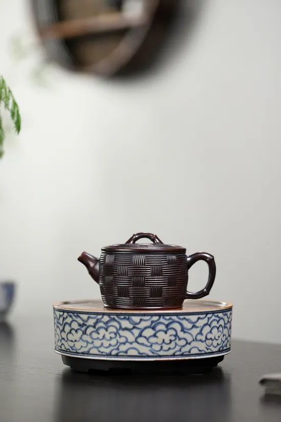 紫砂壺竹編漢瓦國工楊軍保原礦古烏泥手工精製 2