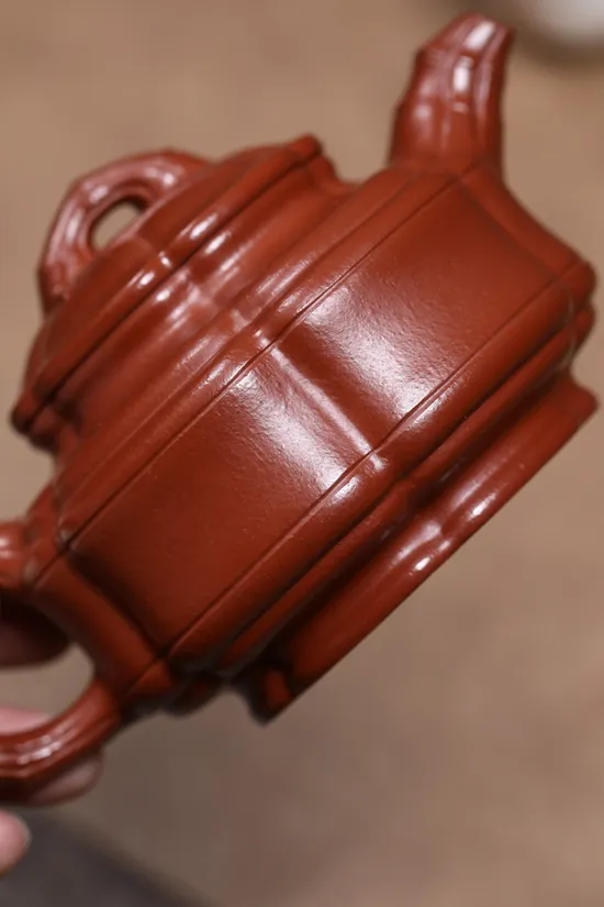 紫砂壺 海棠竹鼓 原礦黃龍山本朱泥 工藝美術師手工製作 1