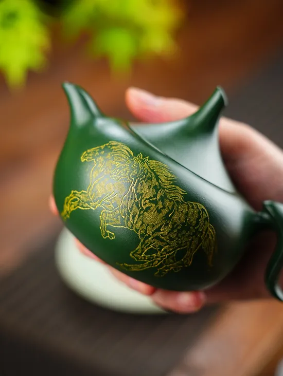 紫砂壺馬到成功稀有綠泥手工製作 2