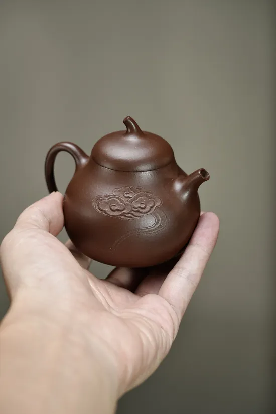 紫砂壺老紫泥茄瓜160cc內推7孔 1