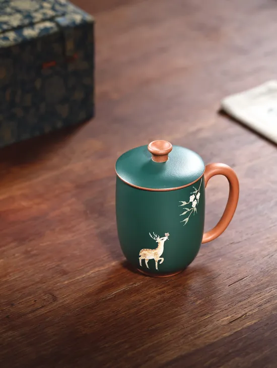 紫砂辦公杯兩件套 精緻手工陶刻 2