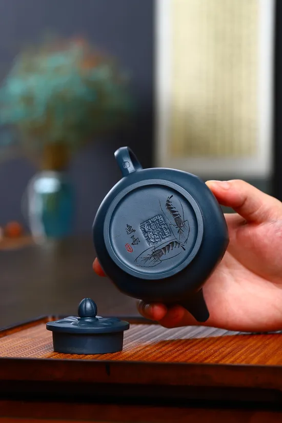 紫砂壺 六方菱花 天青泥手工製作 1