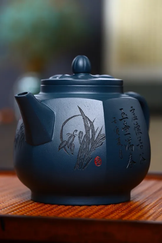 紫砂壺 六方菱花 天青泥手工製作 2