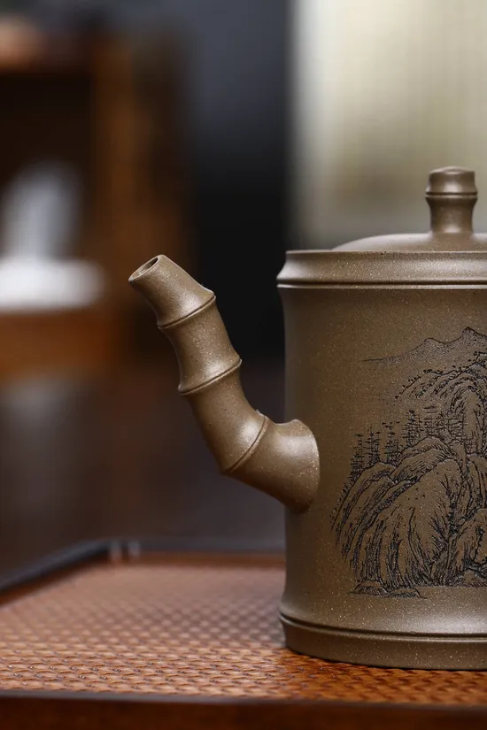 紫砂壺範建新節節高升原礦青段手工製作 2