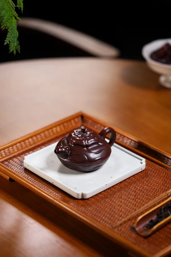 紫砂壺風卷葵國工楊軍保原礦古烏泥180cc手工精製 1