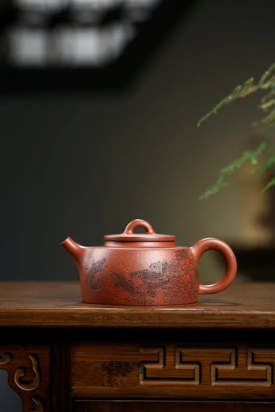 王芳老師紫砂魚罩壺 紅降坡泥料高品質茶具 2