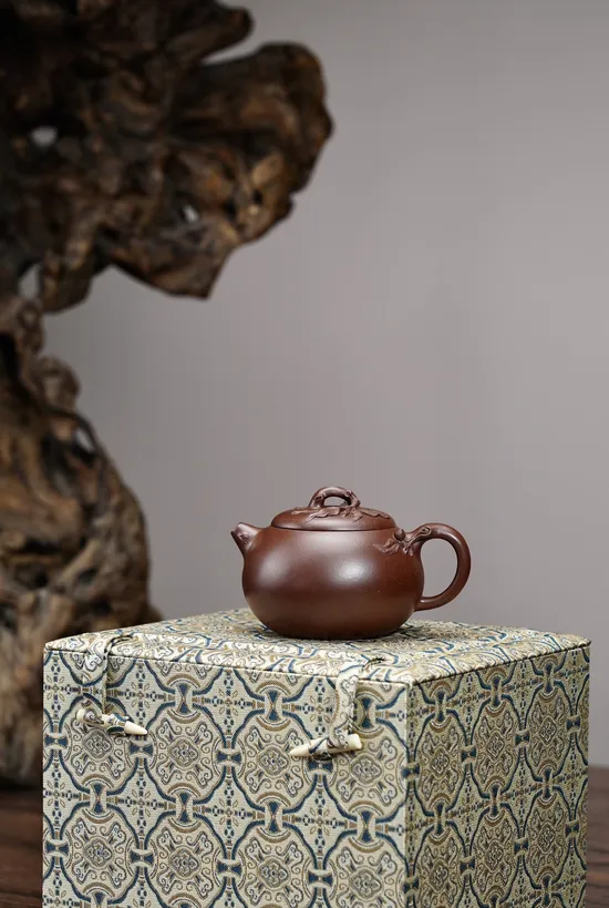 紫砂壺 蟠桃老紫泥160cc內推8孔 福壽吉祥 1