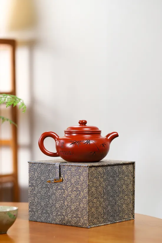 竹葉仿古紫砂壺手工精刻 1