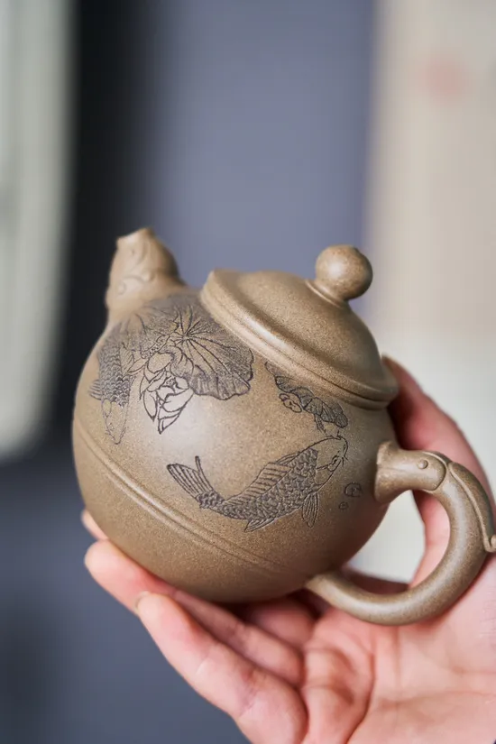 黃自英紫砂壺漁樂原礦老青段220cc收藏級 1