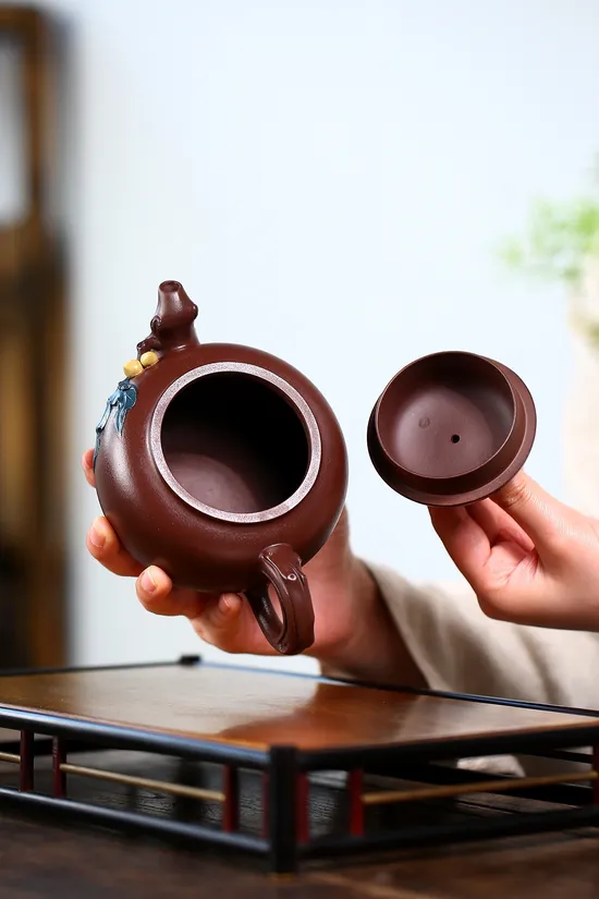 紫砂壺壽桃手工製作名家張菊仙精品 2