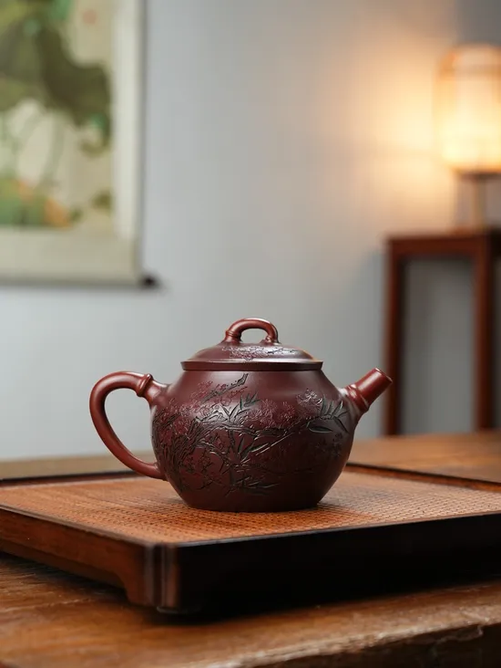 紫砂壺 竹報平安 福福 原礦紫袍玉砂 280cc 孫美雅 2