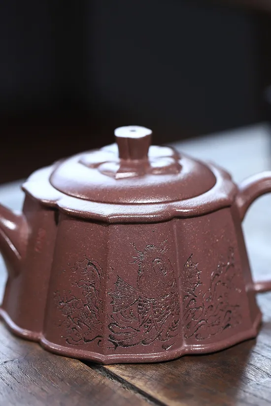 紫砂壺筋紋菱花國藝師鮑玉華手工製作 1