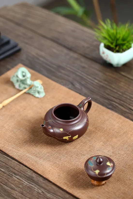 紫砂壺笑櫻工藝美術師鮑玉華原礦老紫泥茶具 1