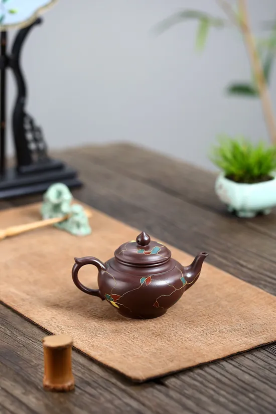 紫砂壺笑櫻工藝美術師鮑玉華原礦老紫泥茶具 2