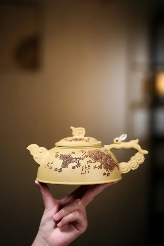 紫砂壺玉兔呈祥原礦段泥高工收藏器 1