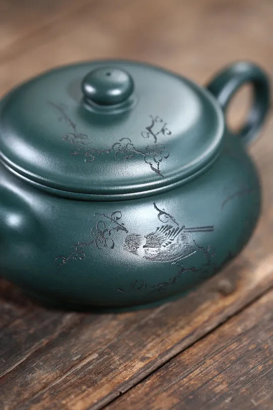 紫砂壺明爐國藝師鮑玉華原礦墨綠泥300cc收藏佳品 1